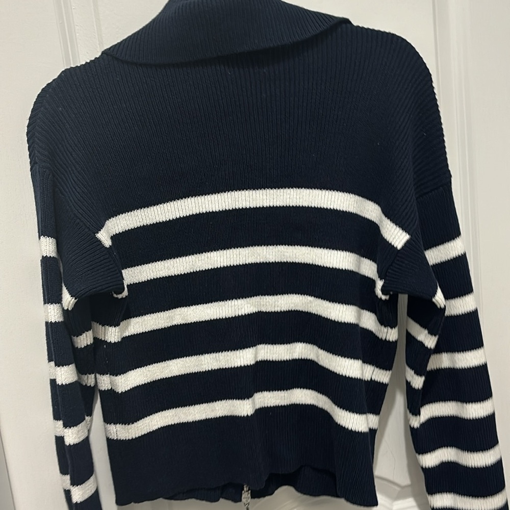 Hollister cotton blend women’s sweater navy blue and white stripe cardigan - Picture 4 of 6
